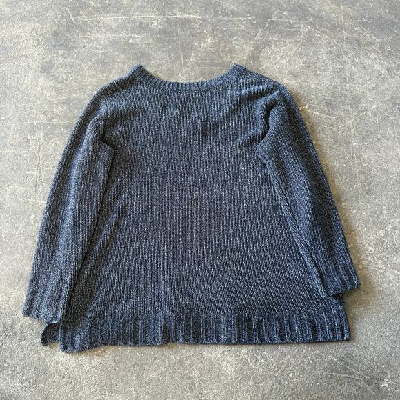 Orvis Sweater Size L Blue V Neck Chenille Velvet Soft Cozy Pullover Knit - Picture 4 of 9